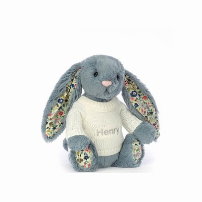 Jellycat Blossom Dusky Blue Conejo with Cream Jumper | TFLA-85391